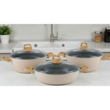 Milanor Neo Seramik Tencere Seti – 22 Cm, 24 cm Derin + 28 cm Basık - Bej - 22 - 24 -28