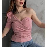Milarmi Prenses Kol Tek Omuz Crep Bluz - Pembe - 36