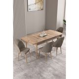 Milas Atlantik Çam 80X132 Mdf Açılabilir Mutfak Masası Takımı 4 Adet Sandalye - Cappucino