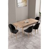 Milas Atlantik Çam 80X132 Mdf Açılabilir Mutfak Masası Takımı 4 Adet Sandalye - Siyah