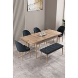 Milas Atlantik Çam 80X132 Mdf Açılabilir Mutfak Masası Takımı 4 Sandalye, 1 Bench - Antrasit