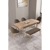 Milas Atlantik Çam 80X132 Mdf Açılabilir Mutfak Masası Takımı 4 Sandalye, 1 Bench - Kahverengi