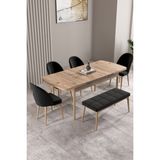 Milas Atlantik Çam 80X132 Mdf Açılabilir Mutfak Masası Takımı 4 Sandalye, 1 Bench - Siyah