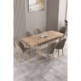 Milas Atlantik Çam 80X132 Mdf Açılabilir Mutfak Masası Takımı 6 Adet Sandalye - Cappucino