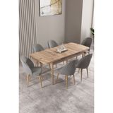 Milas Atlantik Çam 80X132 Mdf Açılabilir Mutfak Masası Takımı 6 Adet Sandalye - Gri