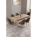 Milas Atlantik Çam 80X132 Mdf Açılabilir Mutfak Masası Takımı 6 Adet Sandalye - Kahverengi