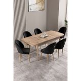 Milas Atlantik Çam 80X132 Mdf Açılabilir Mutfak Masası Takımı 6 Adet Sandalye - Siyah