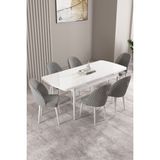 Milas Beyaz 80X132 Mdf Açılabilir Mutfak Masası Takımı 6 Adet Sandalye - Gri