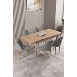 Milas Meşe Desen 80X132 Mdf Açılabilir Mutfak Masası Takımı 6 Adet Sandalye - Gri