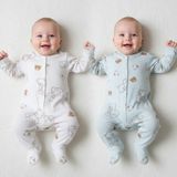 Milays Haki ve Ekru Erkek Bebek Ayıcık Desenli 2li Tulum Takımı Yenidoğan - Haki - Beyaz - 1 Ay