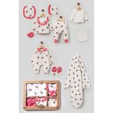 Milays Kız Bebek Hello Kitty Figürlü Müslin Kumaş Yenidoğan 10 Parça Hastane Çıkışı Zıbın Seti - Kırmızı - 0 - 3 Ay