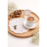 Mile Concept Kaktüs Desen Etamin Işlemeli Keten Kumaş Kahve Yanı Kokteyl Sunum Peçetesi/ Bardak Altlığı 6 Adet - 15 x 15 - Ekru