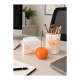 MİLE CONCEPT Turuncu Mermer Desenli Masaüstü Organizer Seti | Kalemlik, Bloknotluk ve Not Tutucu Dekoratif Ofis Aksesuarı