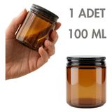 Milea 1 Adet Metal Siyah Kapaklı Amber Cam Mumluk Krem Kozmetik Oda Kokusu Dekoratif Kavanozu 100 ml - Medium Amber