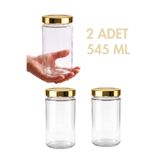 Milea 2 Adet Altın Rengi Derin Kapaklı Şeffaf Reçel Sos Konserve Fıstık Ezmesi Tahin Pekmez Cam Kavanozu 545 ML