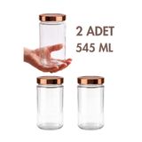 Milea 2 Adet Bronz Bakır Rengi Derin Kapaklı Şeffaf Reçel Sos Konserve Fıstık Ezmesi Tahin Pekmez Cam Kavanozu 545 ML