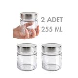 Milea 2 Adet Gümüş Rengi Derin Kapaklı Şeffaf Reçel Sos Konserve Fıstık Ezmesi Tahin Pekmez Cam Kavanozu 255 ML