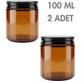 Milea 2 Adet Metal Siyah Kapaklı Amber Cam Mumluk Krem Kozmetik Oda Kokusu Dekoratif Kavanozu 100 ml - Medium Amber