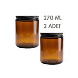 Milea 2 Adet Metal Siyah Kapaklı Amber Cam Mumluk Krem Oda Kokusu Kavanozu 270 ML