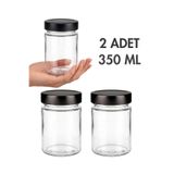 Milea 2 Adet Siyah Rengi Derin Kapaklı Şeffaf Reçel Sos Konserve Fıstık Ezmesi Tahin Pekmez Cam Kavanozu 350 ML