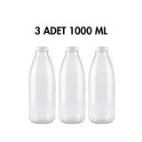 Milea 3 Adet Sızdırmaz Plastik Beyaz Kapaklı Şeffaf Cam Süt Ayran Limonata Meşrubat Şişesi 1000 Ml