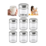 Milea 6 Adet Gümüş Metal Derin Kapaklı Şeffaf Cam Bebek Mama Kabı Mumluk Reçel Kavanozu 156 ml