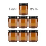 Milea 6 Adet Metal Siyah Kapaklı Amber Cam Mumluk Krem Kozmetik Oda Kokusu Dekoratif Kavanozu 100 ML