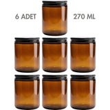 Milea 6 Adet Metal Siyah Kapaklı Amber Cam Mumluk Krem Oda Kokusu Kavanozu 270 ml - Medium Amber