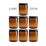 Milea 6 Adet Metal Siyah Kapaklı Amber Cam Mumluk Krem Oda Kokusu Kavanozu 270 ML