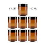 Milea 6 Adet Plastik Siyah Kapaklı İç Koruyuculu Amber Cam Mumluk Krem Kozmetik Dekoratif Kavanozu 100 ML