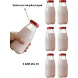 Milea 6 Adet Şeffaf Cam Şişe Süt Ayran Limonata Sirke Meşrubat Şişesi Çok Amaçlı Suluk - Kırmızı - 250 ml