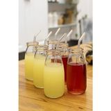Milea 6 Adet Turuncu Cam Pipetli Cam Bardak 0,50 L Milkshake Meşrubat ve Kokteyl Bardağı Takımı - Sızdırmaz Kapaklı