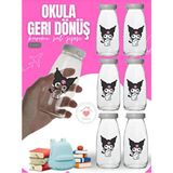 Milea Kuromi 6 Adet Suya Dayanıklı Etiketli Damlatmaz Kapaklı Sağlıklı Cam Süt Meşrubat Su Şişesi Beyaz 250-350 ml