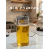 Milea Sağlıklı Cam Isıya Dayanıklı Borosilikat Cam Sürahi Yağdanlık Inox Kapak 1.5 Lt - Şeffaf - 1,5 lt