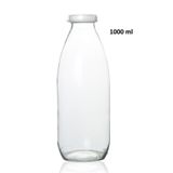 Milea Sızdırmaz Kapaklı Şeffaf Cam Süt Ayran Limonata Meşrubat Şişesi 1000 Ml