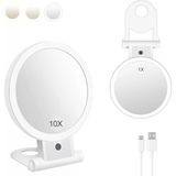 MILEDUO Işıklı Taşınabilir Büyüteç Aynası, Seyahat Makyaj Aynası, 2 Taraflı 1X/10X Işıklı Makyaj Aynası, Masa Üstü Işıklı Ayna, Makyaj için 3 Renkli Aydınlatma, Cımbız, Siyah Nokta Temizleme