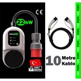 Milego 22kW 11kW Şarj İstasyonu 10 Metre Kablolu Set Taşınabilir Elektrikli Araç Şarj Cihazı Ce Sertifikalı Tip 2 16A/32A