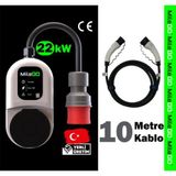 Milego 22kW 11kW Şarj İstasyonu 10 Metre Kablolu Set Taşınabilir Elektrikli Araç Şarj Cihazı Ce Sertifikalı Tip 2 16A/32A