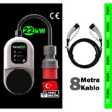 Milego 22kW 11kW Şarj İstasyonu 8 Metre Kablolu Set Taşınabilir Elektrikli Araç Şarj Cihazı Ce Sertifikalı Tip 2 16A/32A - şarj istasyonu, 22kw şarj istasyonu, taşınabilir şarj istasyonu, elektrikli araç şarj cihazı