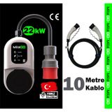 Milego 22kw Şarj İstasyonu 10 Metre Kablolu Set Mobil Taşınabilir Elektrikli Araç Şarj Ünitesi 22 KW