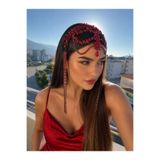 Milena Collection Püsküllü Kırmızı Alınlık- Kına, Nişan ve Özel Gün Saç Aksesuarı- Saçaklı Gelin Aksesuarı