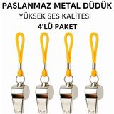 Milena Life Kaliteli Sarı Ipli Paslanmaz Metal Deprem Düdüğü, Hakem, Can Kurtaran Düdük - 4 Adet