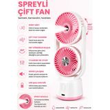 Milena Life Spreyli Çift Başlıklı Şarjlı Mini Vantilatör, USB Şarjlı Taşınabilir Fan, Sessiz Soğutucu Sprey Mist Fan, Ev Ofis Yaz Serinletici - Pembe