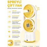 Milena Life Spreyli Çift Başlıklı Şarjlı Mini Vantilatör, USB Şarjlı Taşınabilir Fan, Sessiz Soğutucu Sprey Mist Fan, Ev Ofis Yaz Serinletici - Sarı