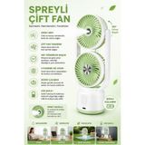 Milena Life Spreyli Çift Başlıklı Şarjlı Mini Vantilatör, USB Şarjlı Taşınabilir Fan, Sessiz Soğutucu Sprey Mist Fan, Ev Ofis Yaz Serinletici - Yeşil