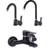 Milenay Vienna Black Chrome Batarya Seti, Banyo - Lavabo - Eviye Bataryası, Dekoratif Batarya Seti