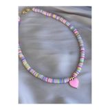 Miliva Renkli Kalpli Çocuk Kolye | Pembe Kalpli Kız Çocuk Kolye | Çocuk Takısı | 35 cm