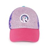 Milk&Moo Ayris 7-10 Yaş Kız Çocuk Şapkası – Unicorn Temalı, Simli Pembe ve Mor Renkli, Ayarlanabilir ve Nefes Alabilir Tasarım