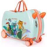 Milk&Moo Jungle Friends Binilebilir Çocuk Valizi, 360° Tekerlekli, Ayak Destekli - Yeşil