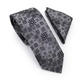 Milleniva Batik Motif Desenli Gri Siyah Kravat & Mendil